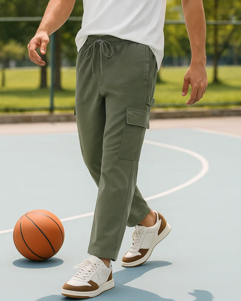 بيواكوف بنطلون كارغو رجالي واسع بلون الزيتون المغبر